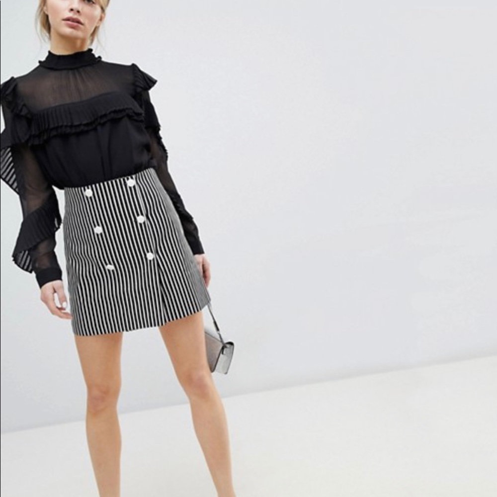 Striped high waist double breast skirt